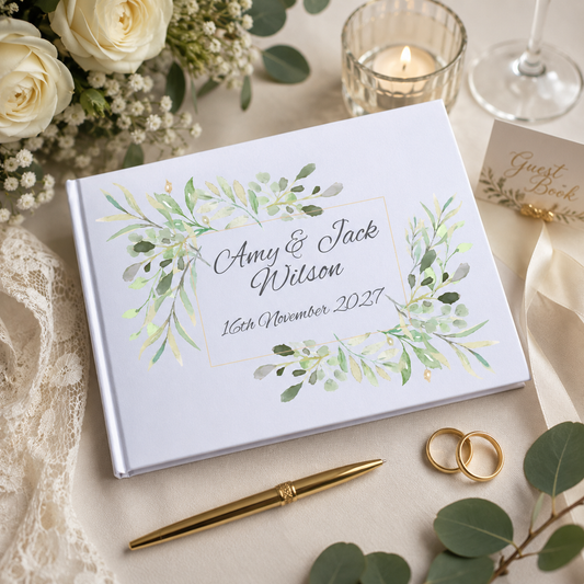 Watercolour Leaves Wedding Guest Book