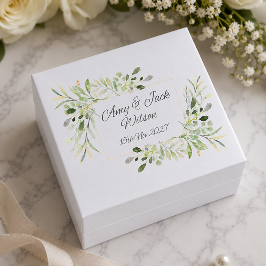 Watercolour Leaves Wedding Ring Keepsake Box