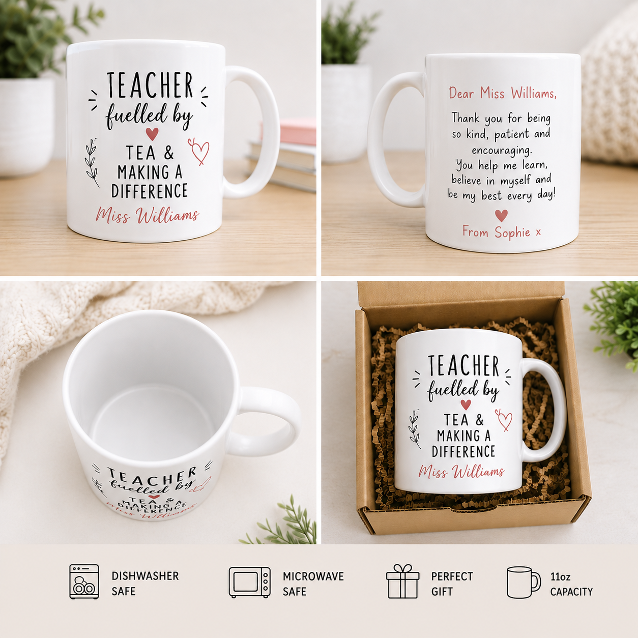 Personalised Teacher Mug and Coaster Set – "Fuelled By Tea"