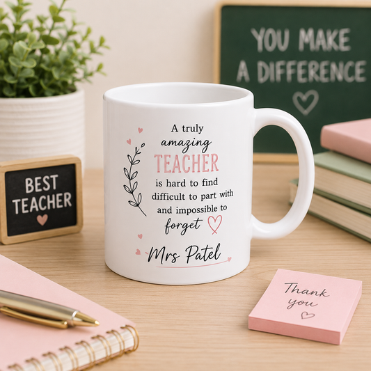 Personalised Teacher Mug and Coaster Set – "A Truly Amazing Teacher"
