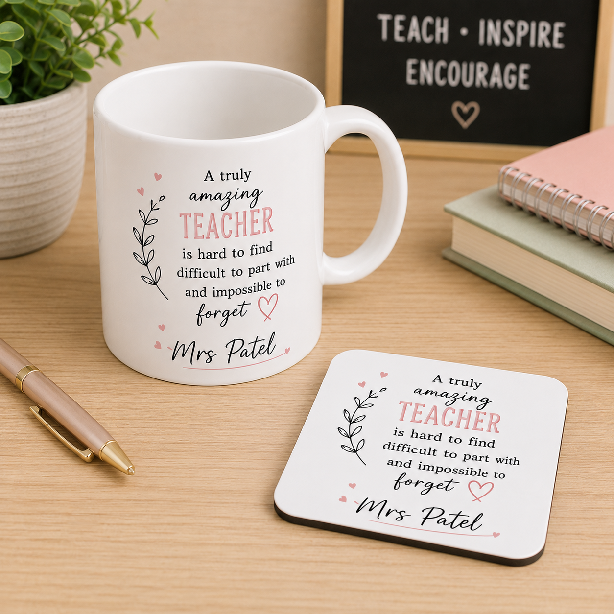 Personalised Teacher Mug and Coaster Set – "A Truly Amazing Teacher"