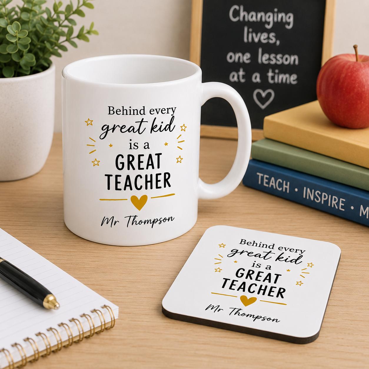 Personalised Teacher Mug and Coaster Set – "A Great Teacher"