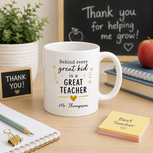 Personalised Teacher Mug and Coaster Set – "A Great Teacher"