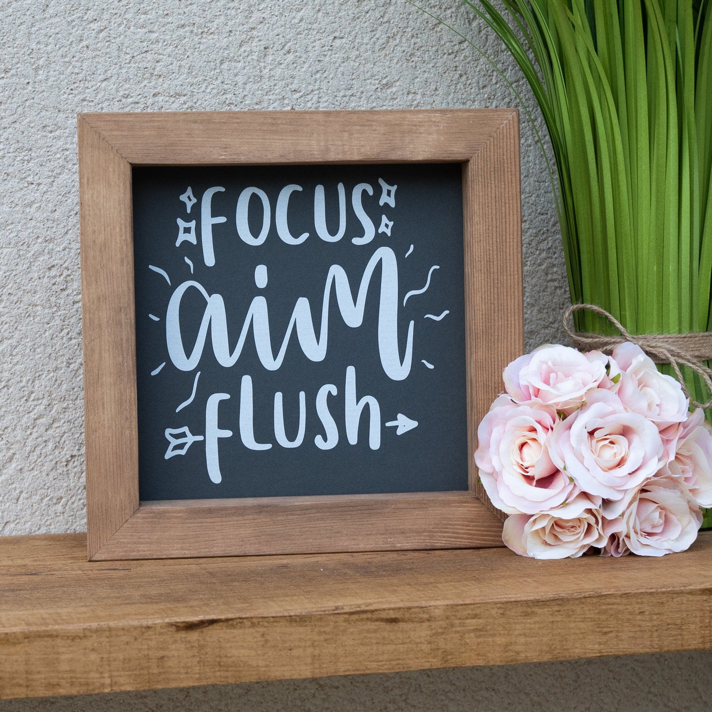 Focus Aim Flush Bathroom Humour Wooden Picture Frame