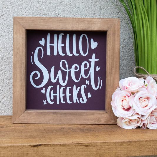 Hello Sweet Cheeks Bathroom Wooden Picture Frame