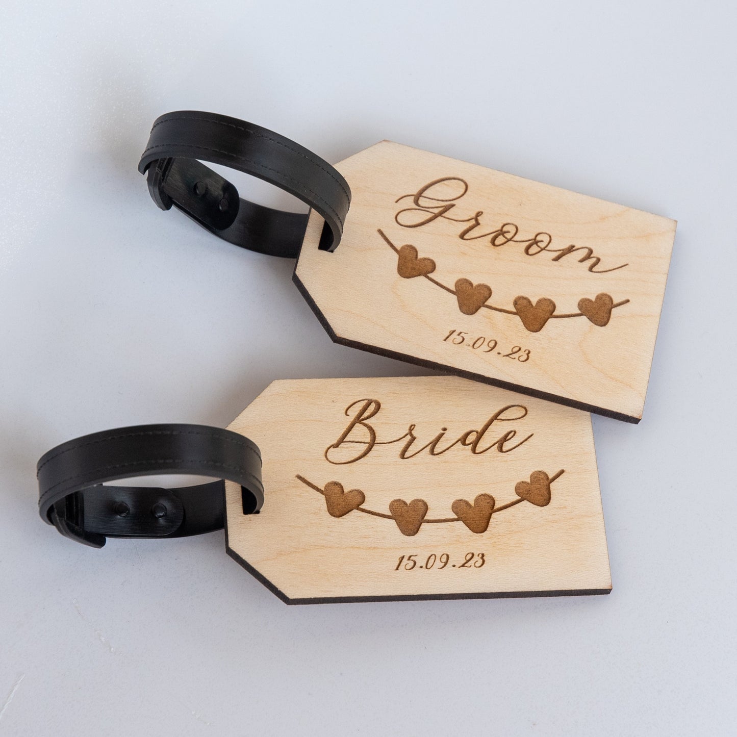 Personalised Heart String Wooden Luggage Tag