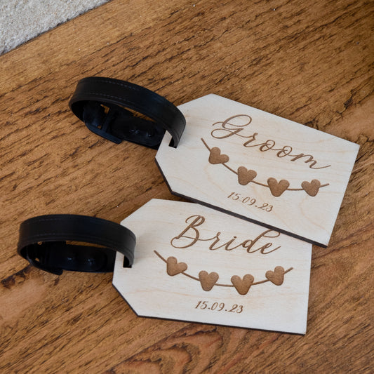 Personalised Heart String Wooden Luggage Tag