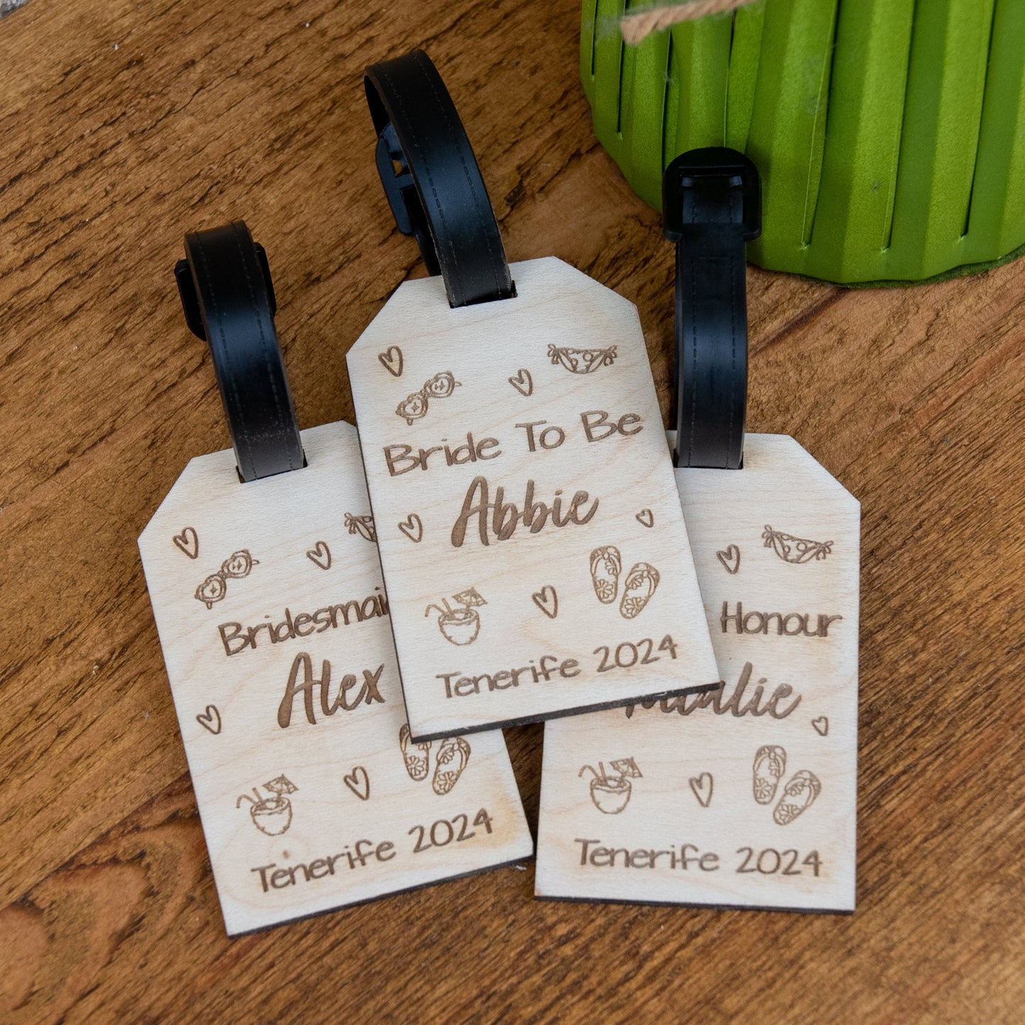 Personalised Summer Vibes Wooden Luggage Tag