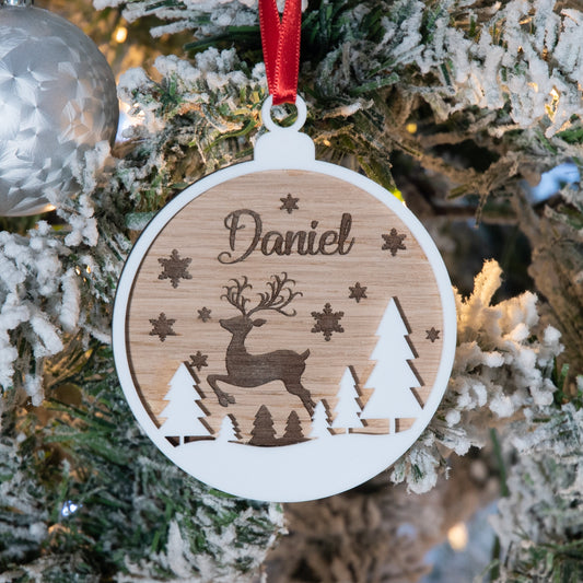 Personalised Double Layer Reindeer Christmas Tree Bauble Decoration