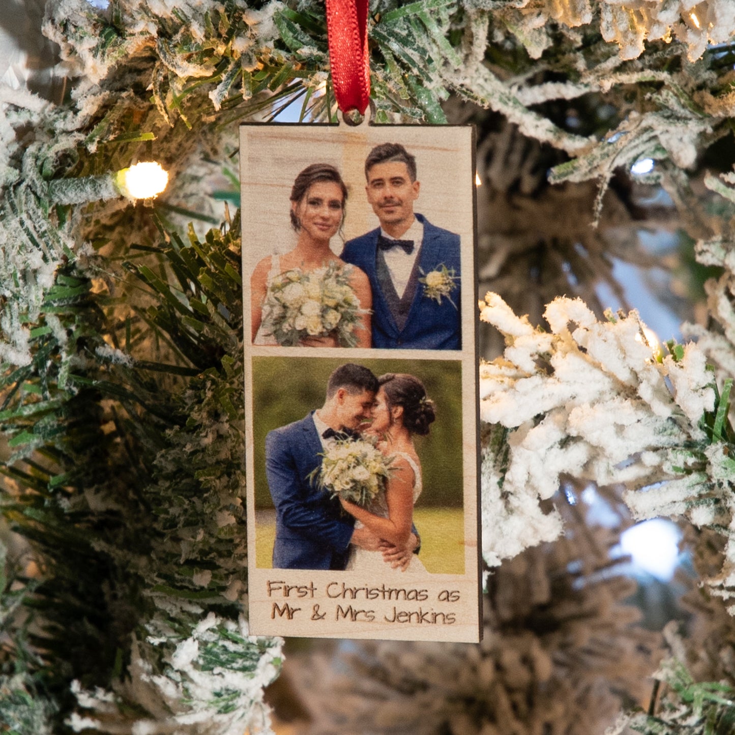 Personalised Photo Wooden Bauble Bookmark Style Christmas Tree Decoration