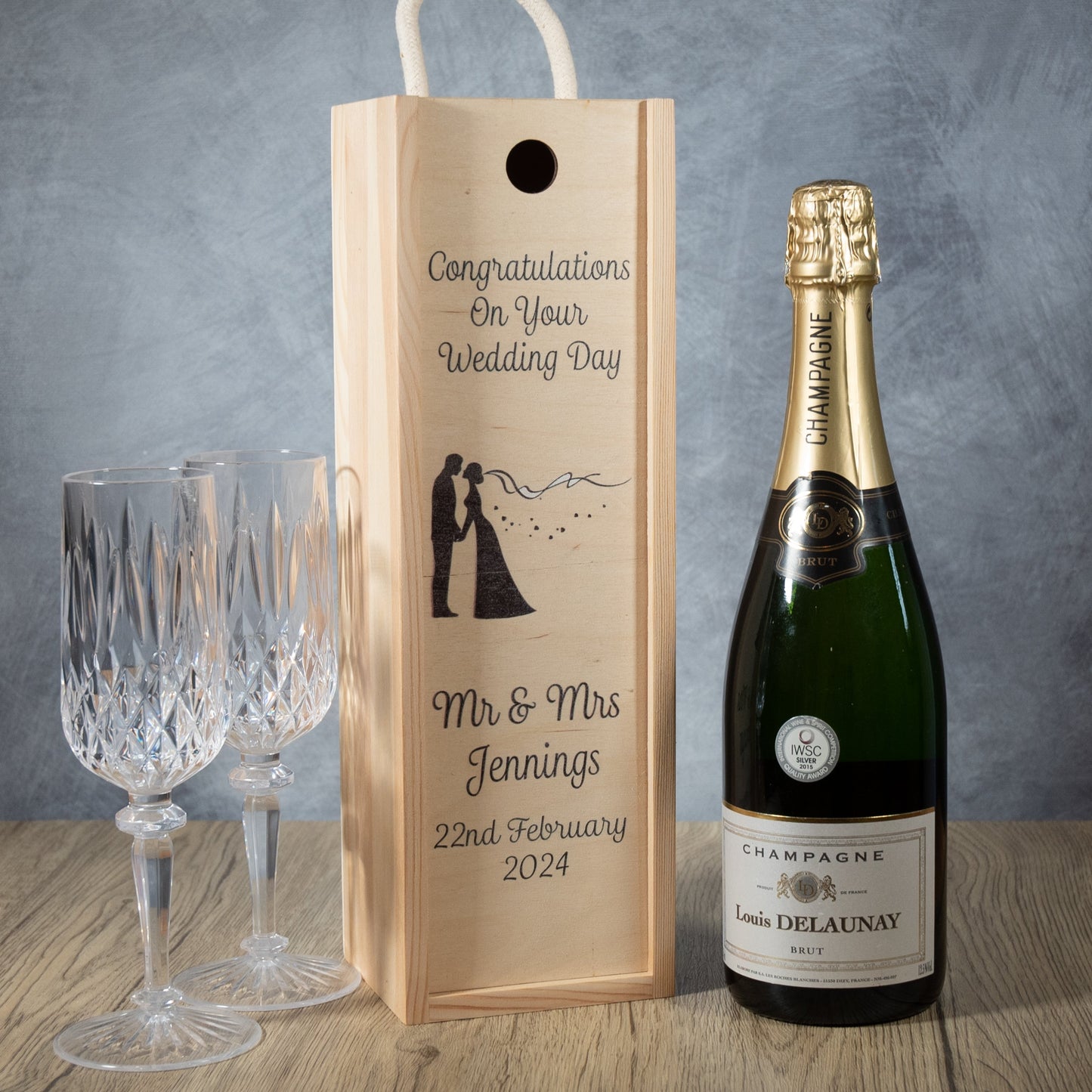 Personalised Bride and Groom Wooden Wine Bottle Box