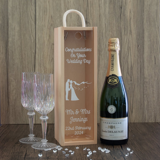 Personalised Bride and Groom Wooden Wine Bottle Box