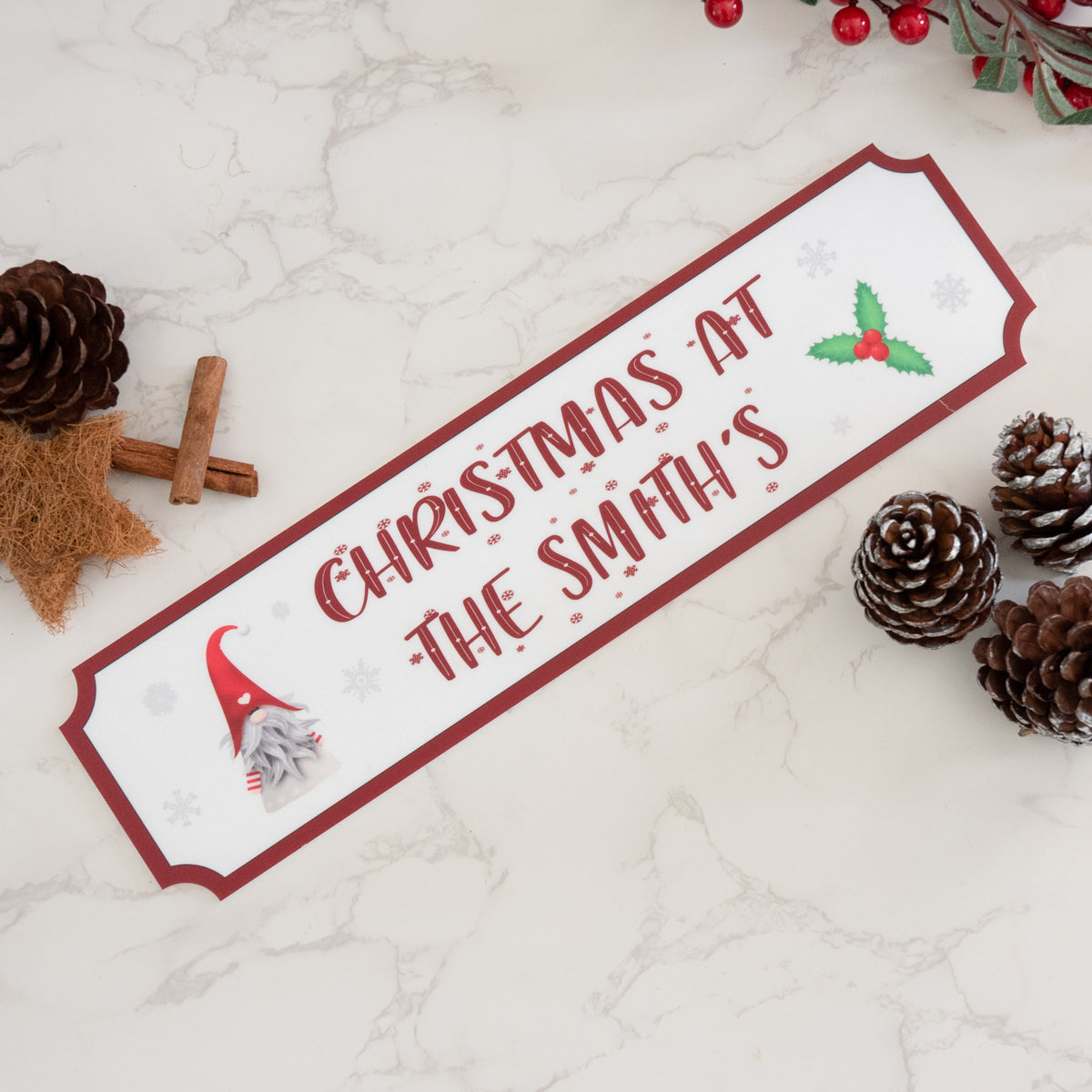Personalised Gonk & Holly Family Christmas Acrylic Street Sign