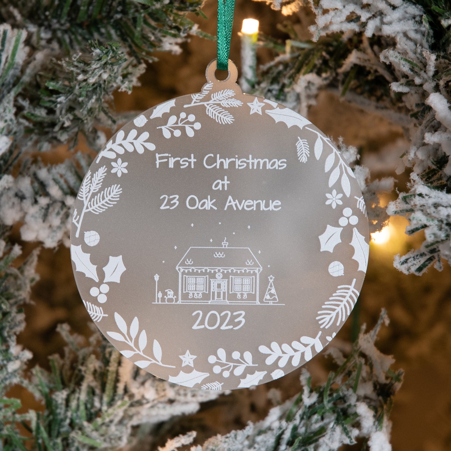 Personalised 1st Christmas in our New Home Bauble Frosted Acrylic