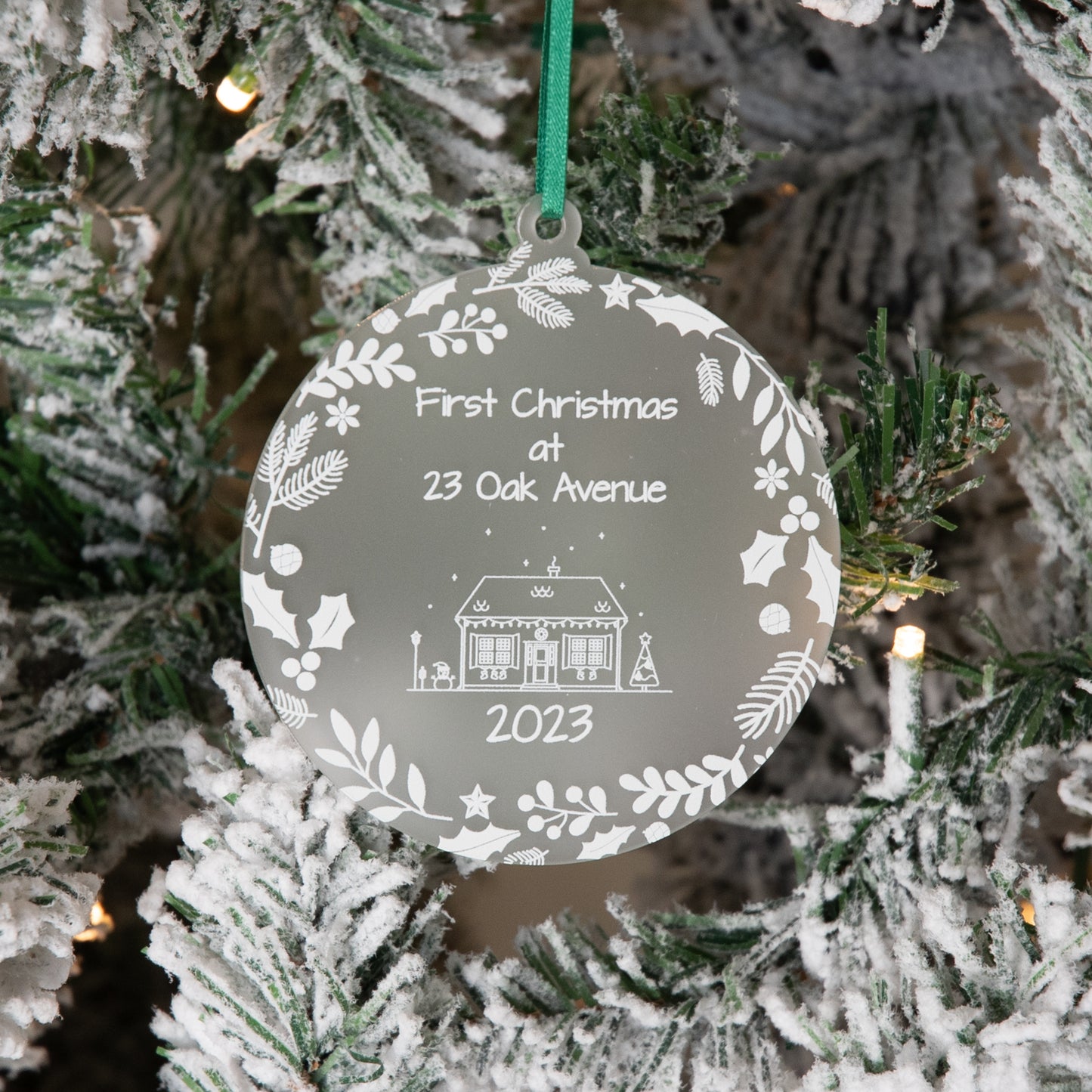 Personalised 1st Christmas in our New Home Bauble Frosted Acrylic