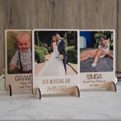 Personalised Wedding Photo on Wood with Stands and Magnet