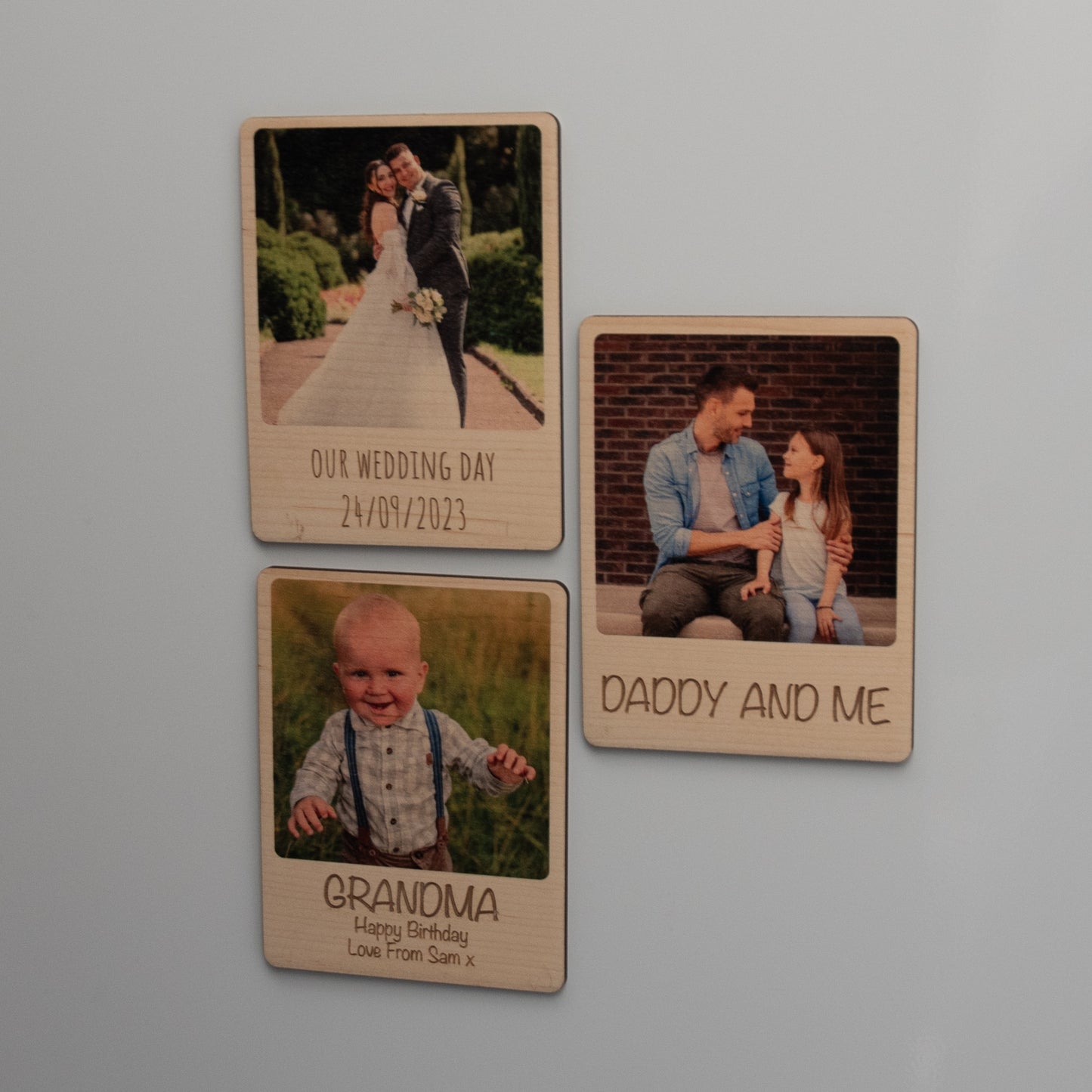 Personalised Memorial Photo on Wood with Stands and Magnet