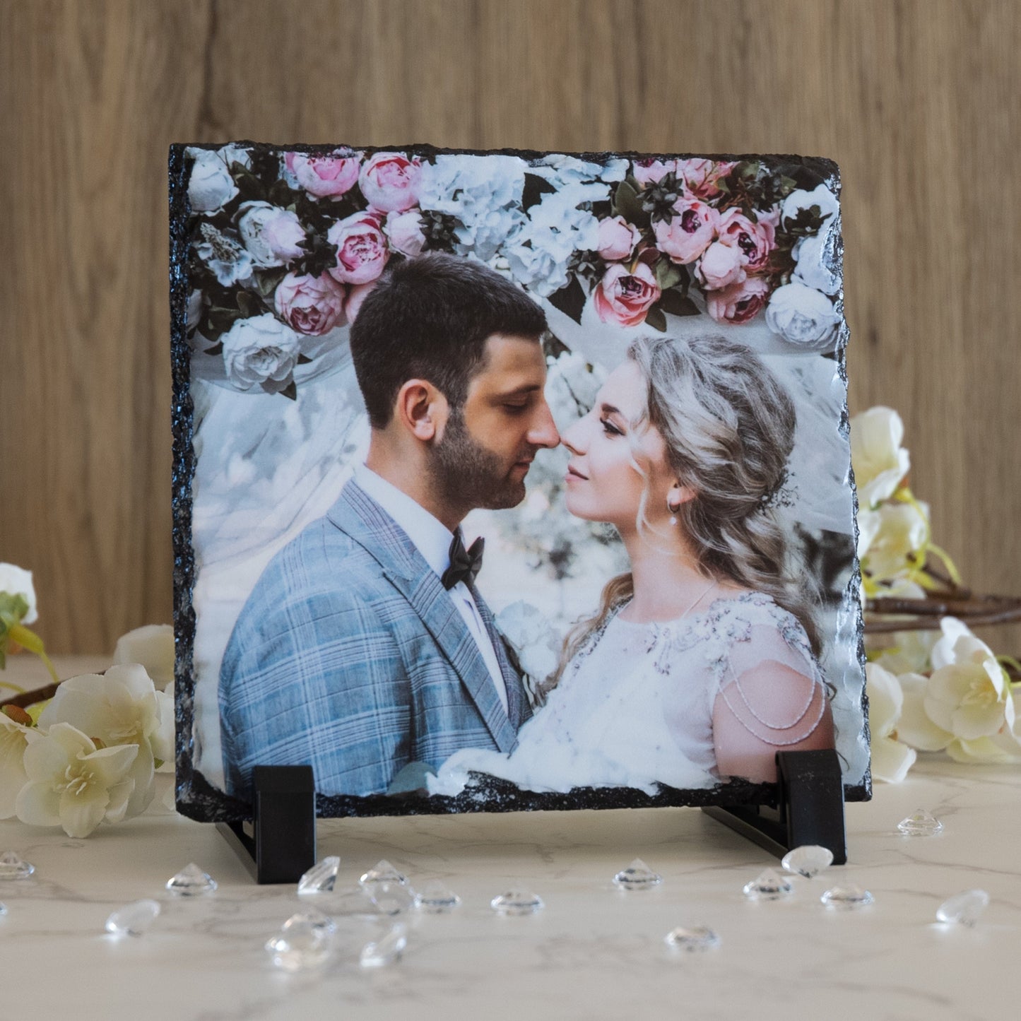 Personalised Natural Square Rock Slate Custom Photo With Stands