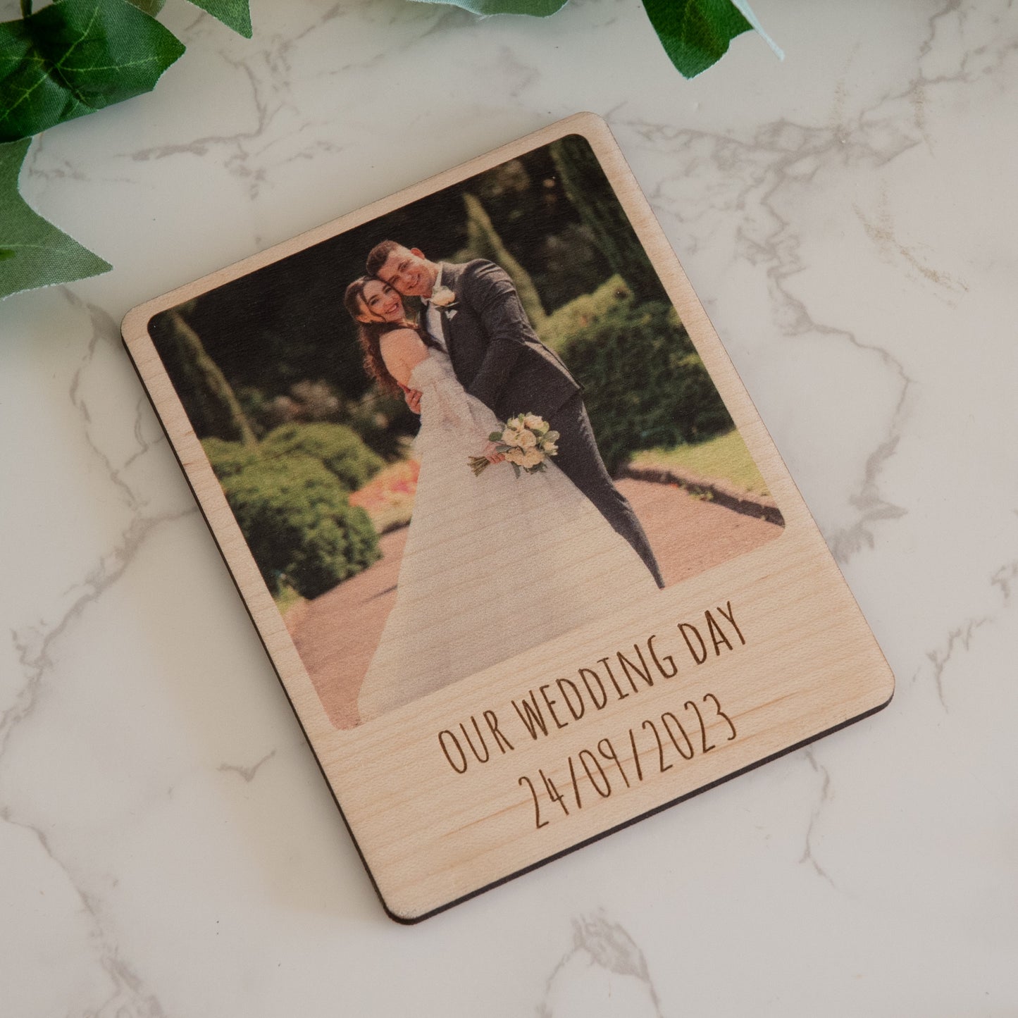 Personalised Wedding Photo on Wood with Stands and Magnet