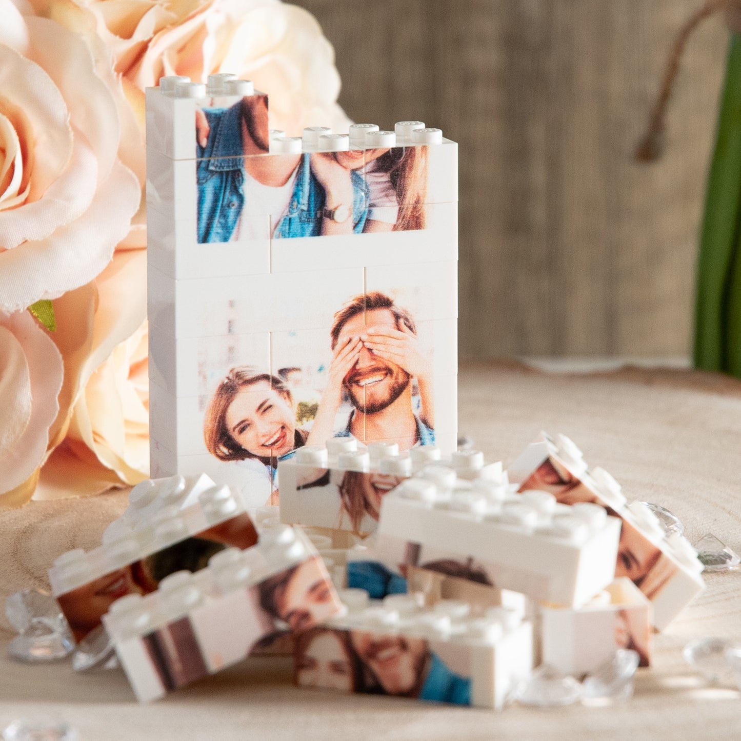 Personalised Photo Strip made from. LEGO® Bricks, Personalised white Building Blocks