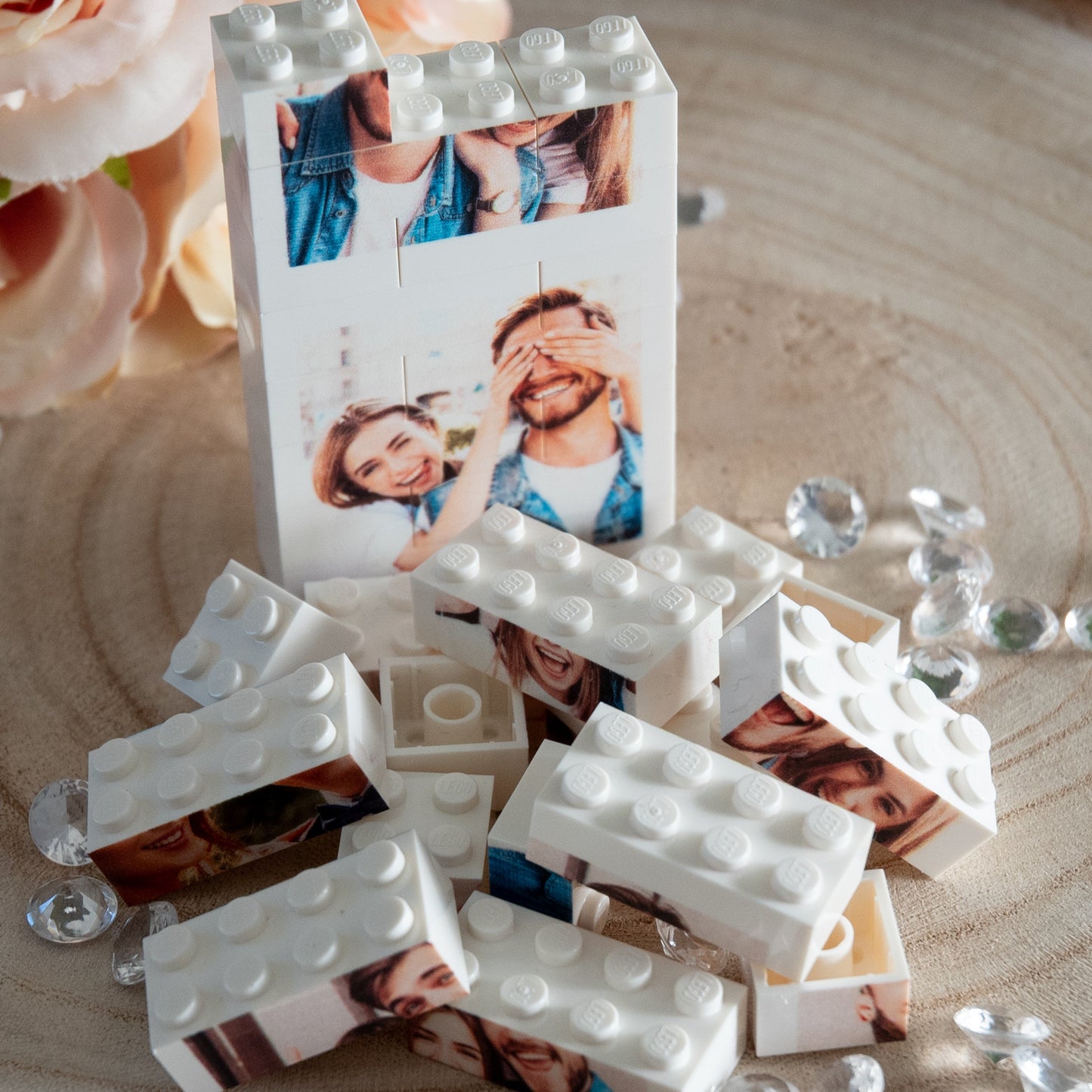 Personalised Photo Strip made from. LEGO® Bricks, Personalised white Building Blocks