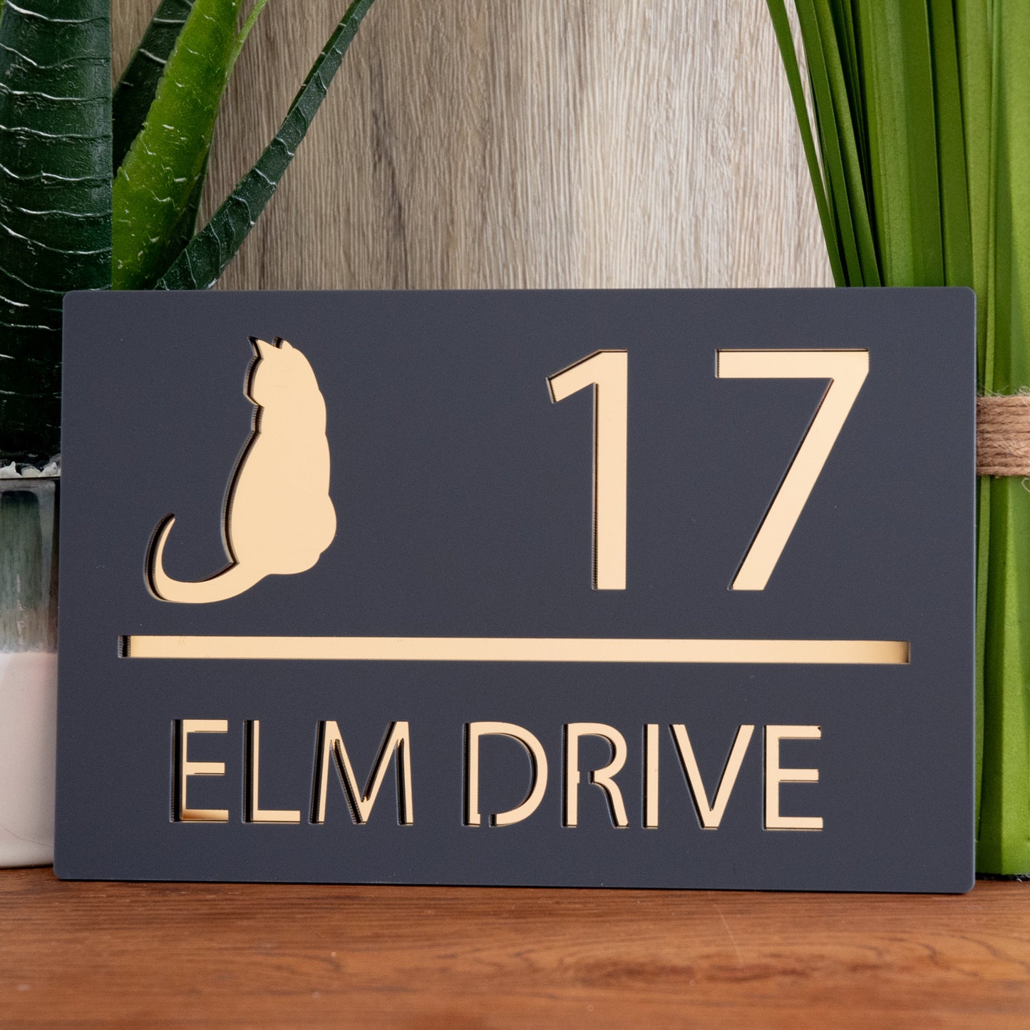 Personalised Cat Silhouette Modern Mirror Rectangular Acrylic House Door Sign