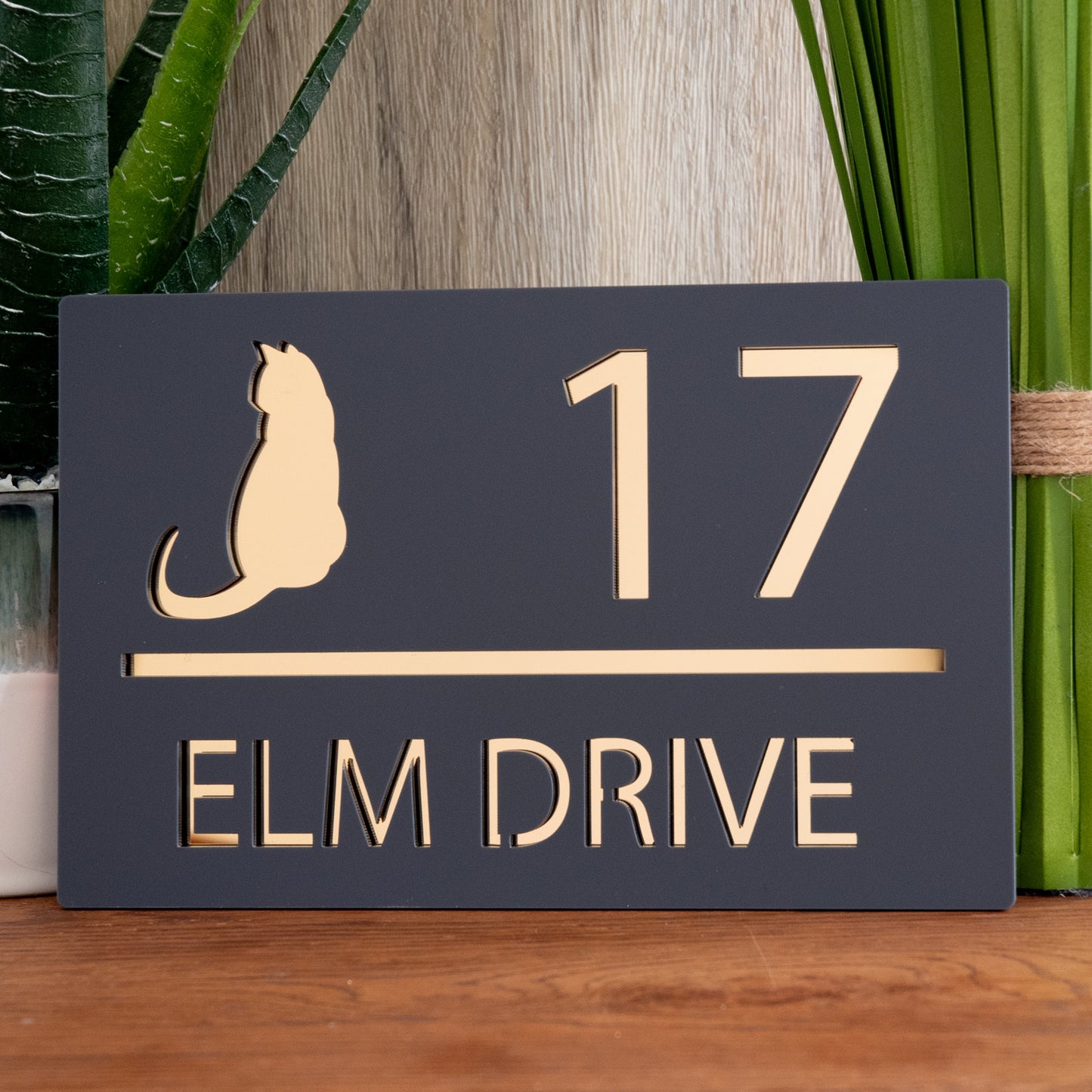 Personalised Cat Silhouette Modern Mirror Rectangular Acrylic House Door Sign