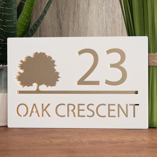 Personalised Tree Silhouette Modern Mirror Rectangular Acrylic House Door Sign