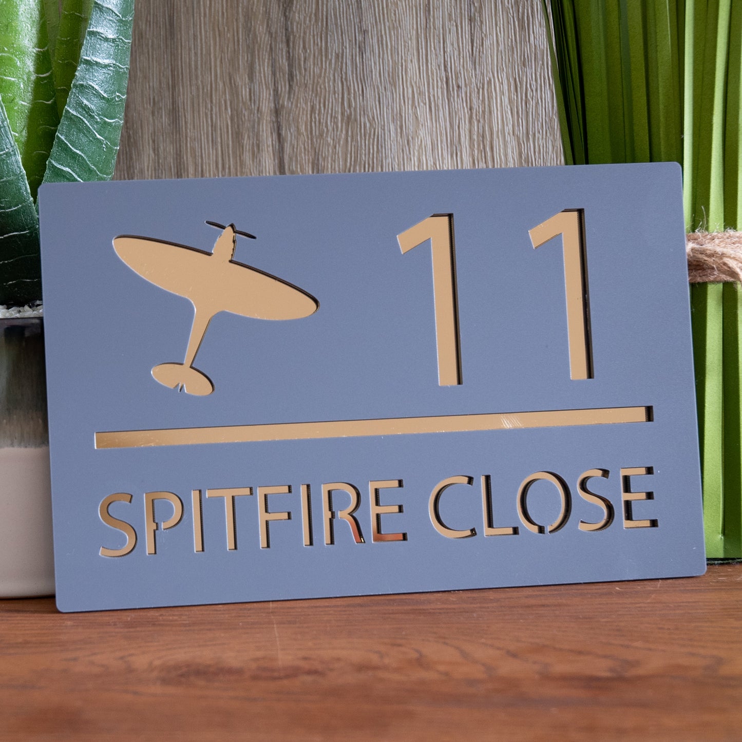 Personalised Spitfire Silhouette Modern Mirror Rectangular Acrylic House Door Sign