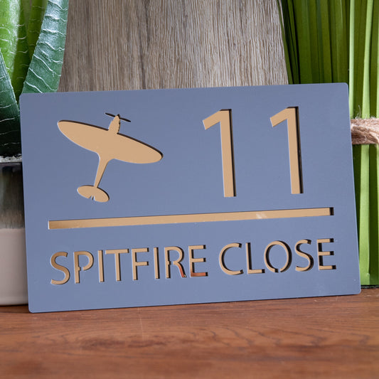 Personalised Spitfire Silhouette Modern Mirror Rectangular Acrylic House Door Sign