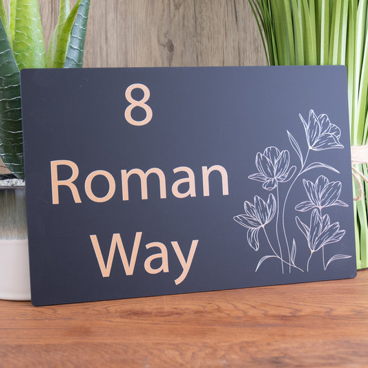 Contemporary Flower Rectangular Acrylic House Sign