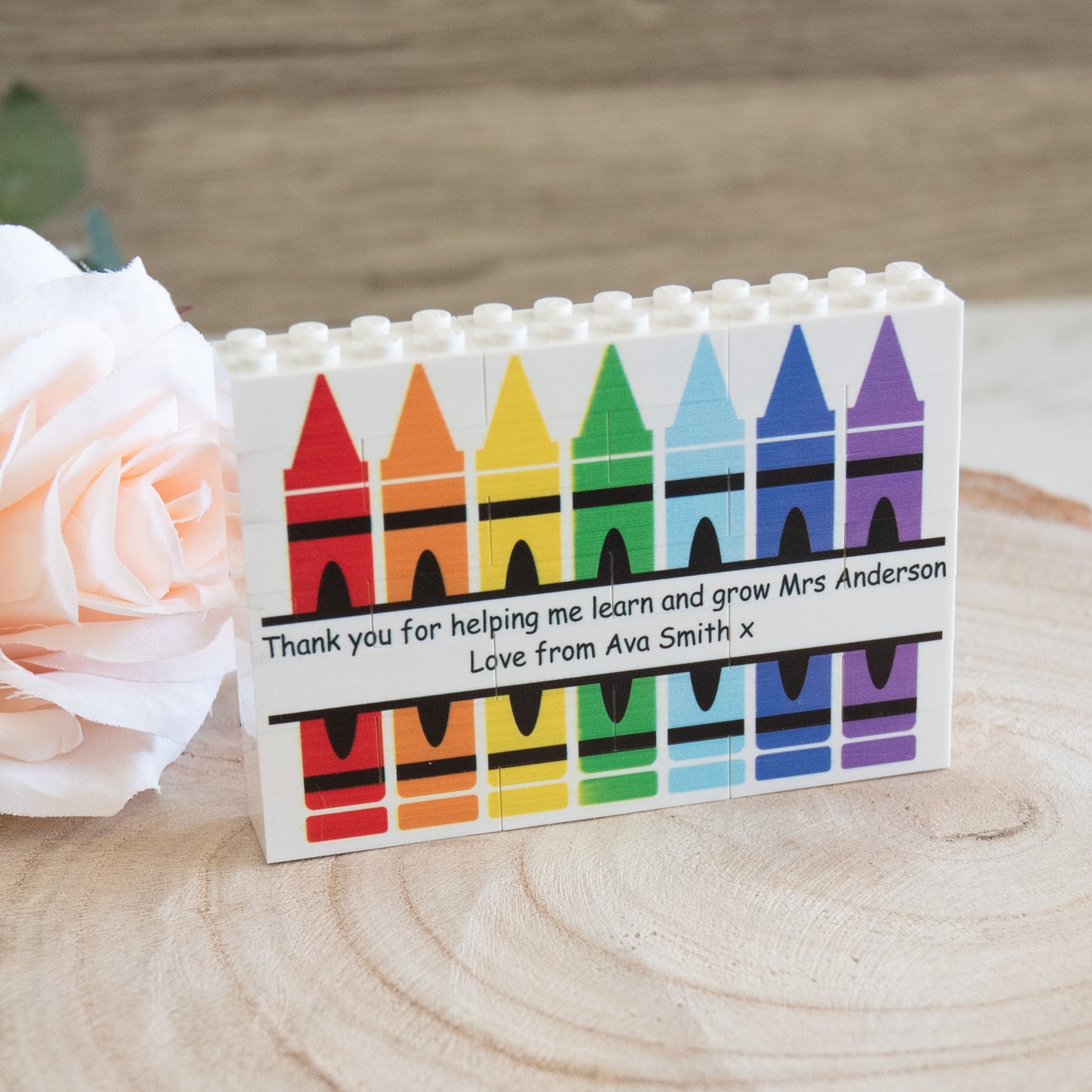 Personalised Thank You Teacher Crayon Photo Block made from, LEGO® Bricks