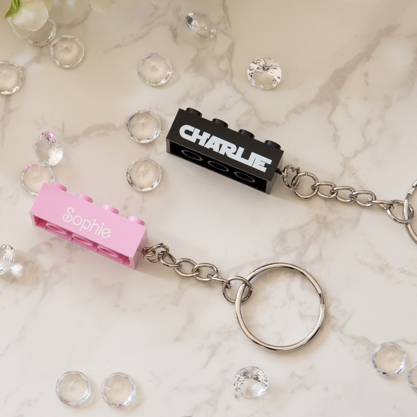 Personalised Keyring made from Genuine LEGO bricks. Choice of 20 colours