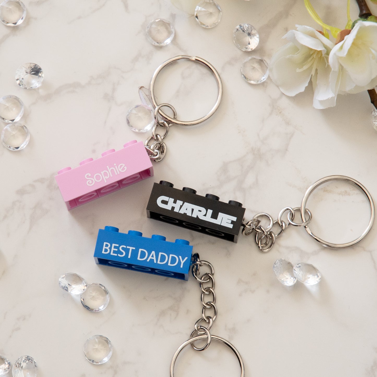 Personalised Keyring made from Genuine LEGO bricks. Choice of 20 colours