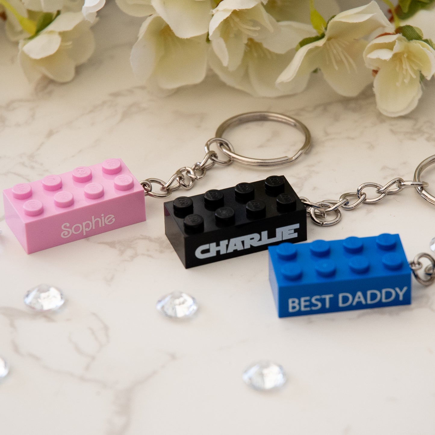 Personalised Keyring made from Genuine LEGO bricks. Choice of 20 colours