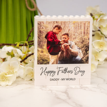 Personalised Happy Fathers Day Photo Block and Text made from LEGO® Bricks