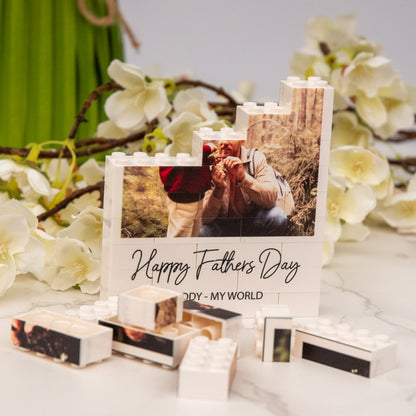 Personalised Happy Fathers Day Photo Block and Text made from LEGO® Bricks