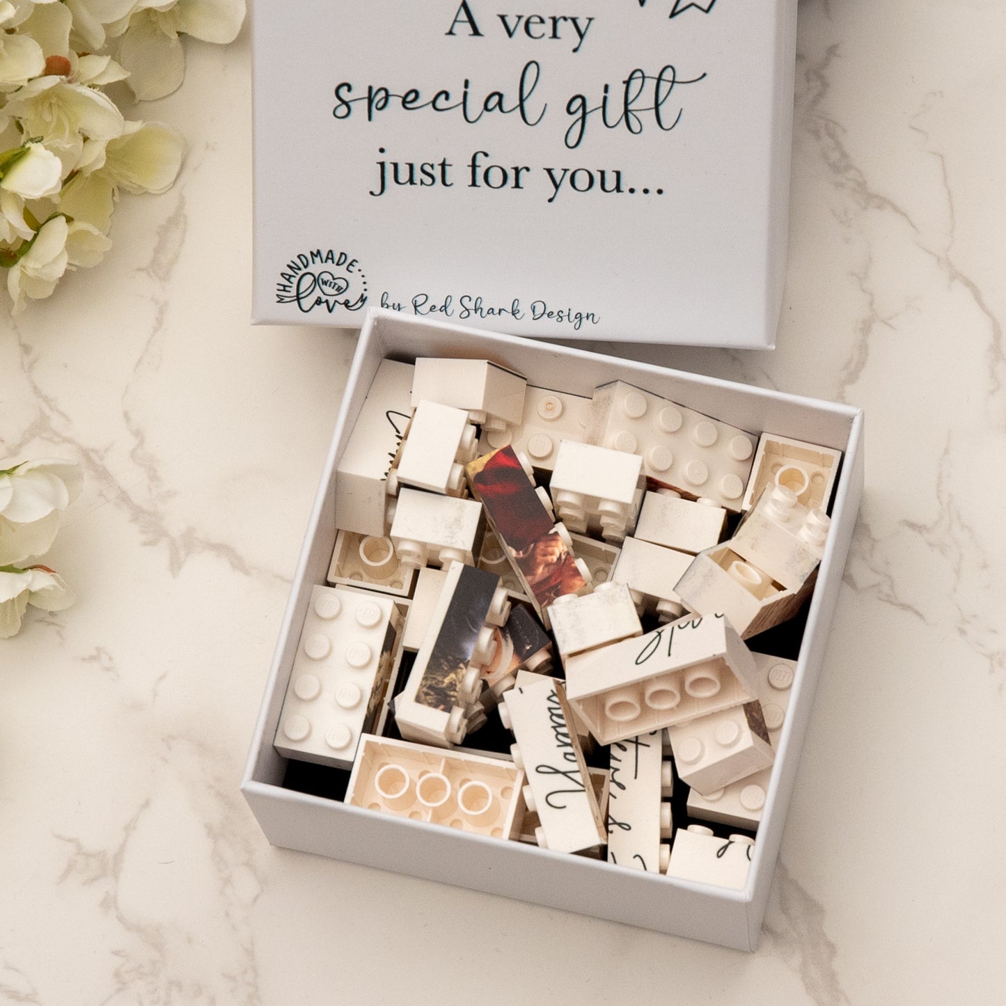 Personalised Photo Block and Noun Text made from, LEGO® Bricks