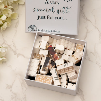 Personalised Photo Strip made from. LEGO® Bricks, Personalised white Building Blocks