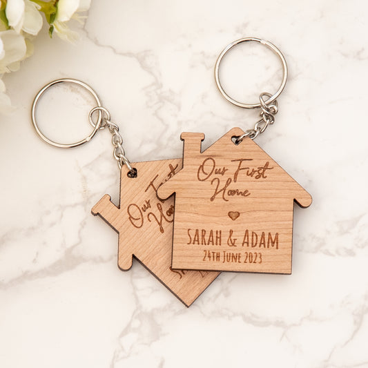 Personalised Matching Pair New Home Keyrings