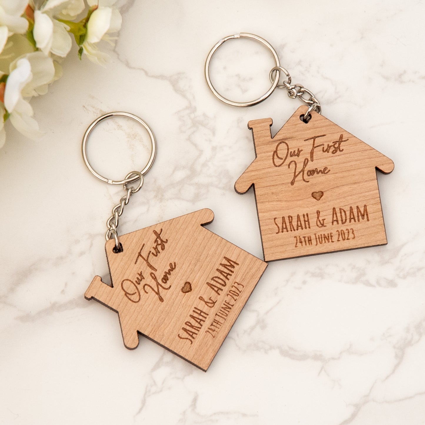 Personalised Matching Pair New Home Keyrings