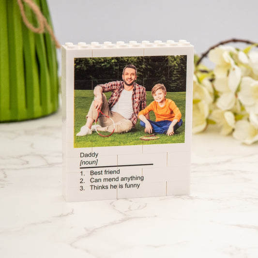 Personalised Photo Block and Noun Text made from, LEGO® Bricks