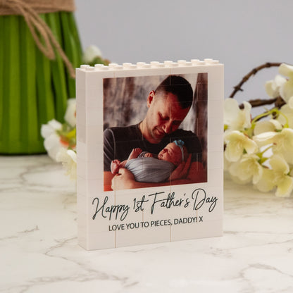 Personalised Happy 1st Fathers Day Photo Block and Text made from LEGO® Bricks