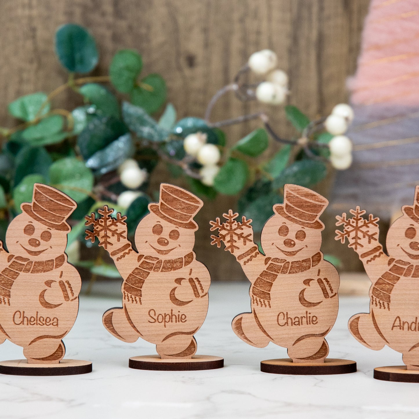 Personalised Wooden Snowman Christmas Place Name