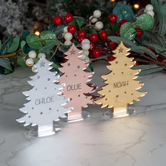 Personalised Mirror Acrylic Christmas Tree Place Name