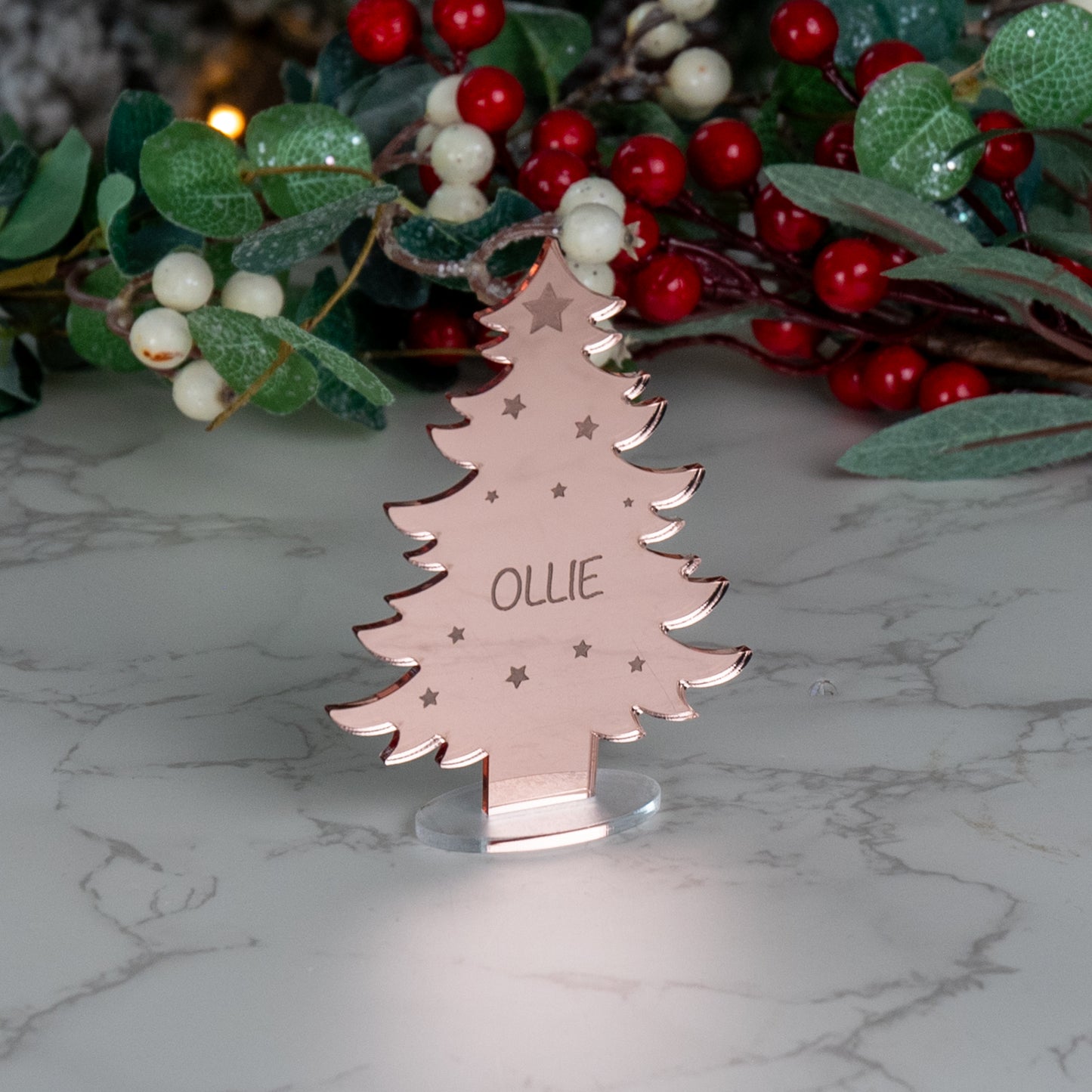 Personalised Mirror Acrylic Christmas Tree Place Name