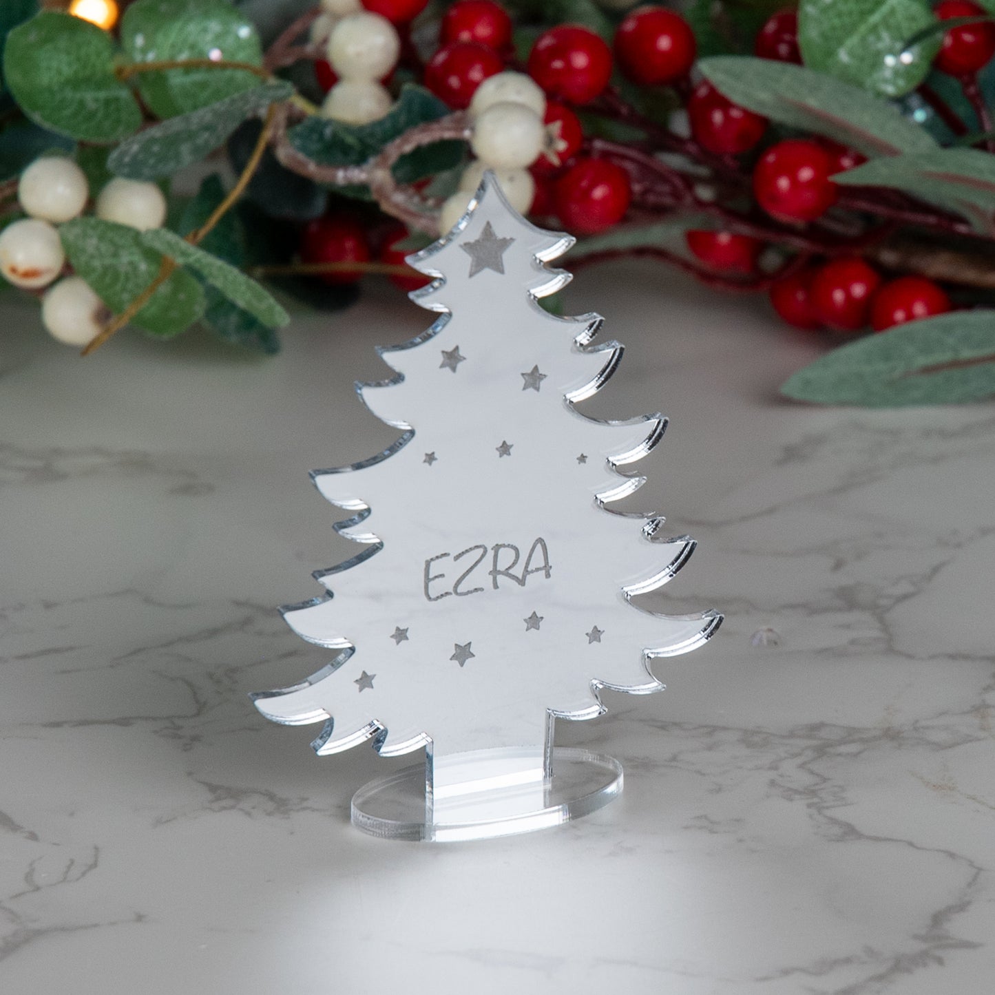 Personalised Mirror Acrylic Christmas Tree Place Name
