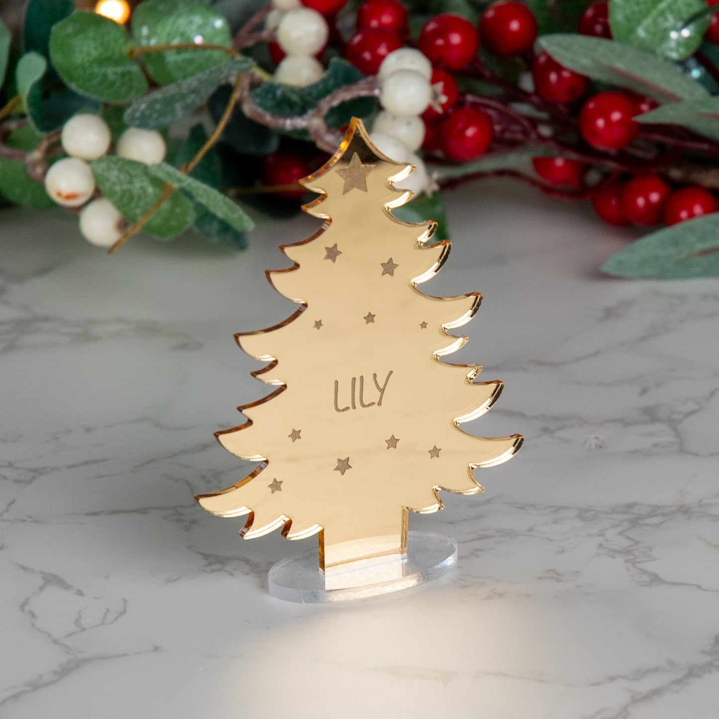 Personalised Mirror Acrylic Christmas Tree Place Name