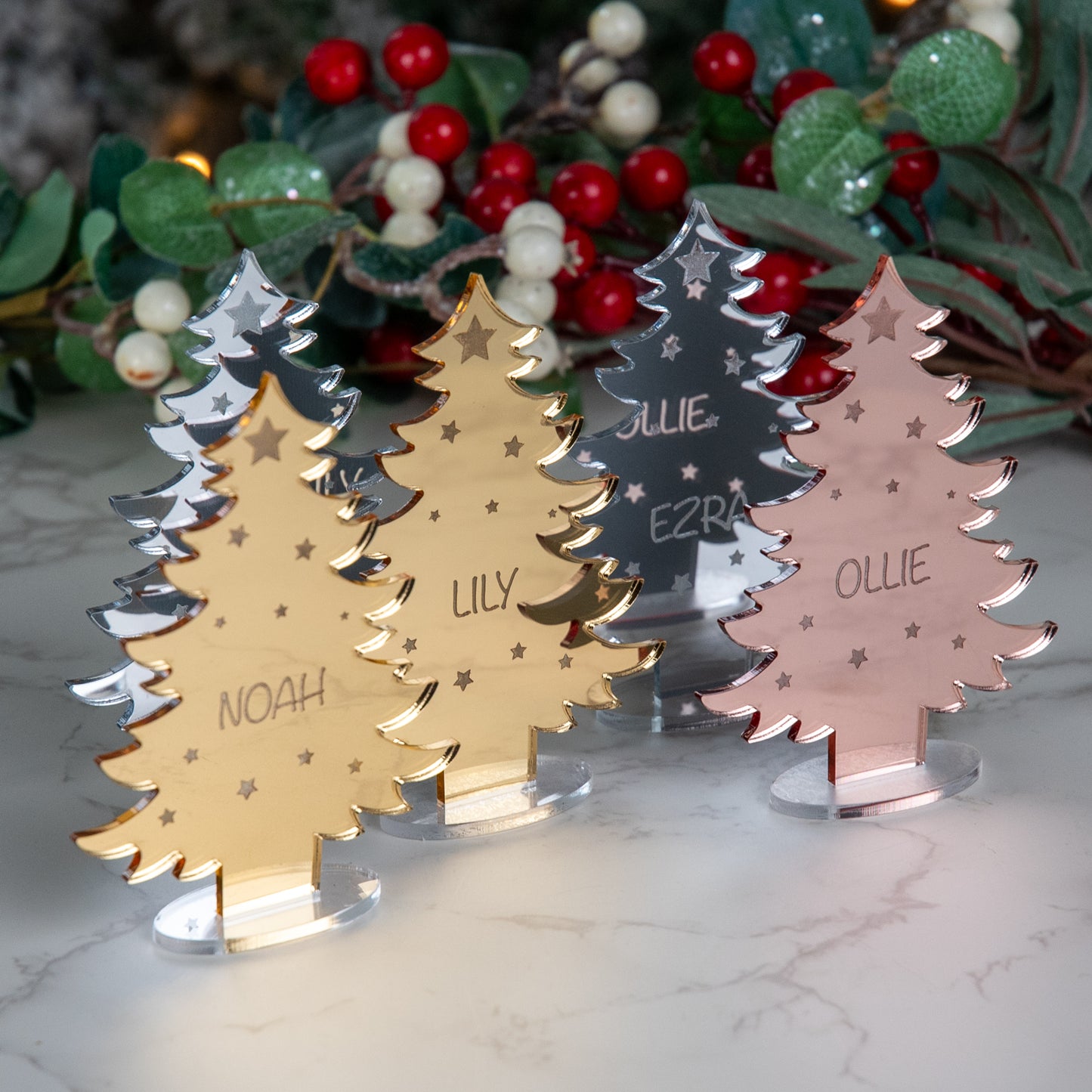 Personalised Mirror Acrylic Christmas Tree Place Name