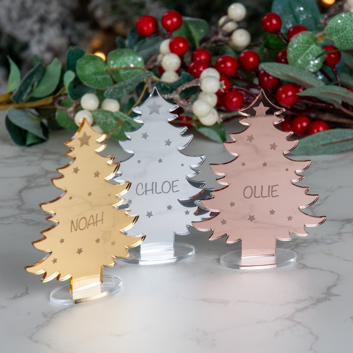 Personalised Mirror Acrylic Christmas Tree Place Name